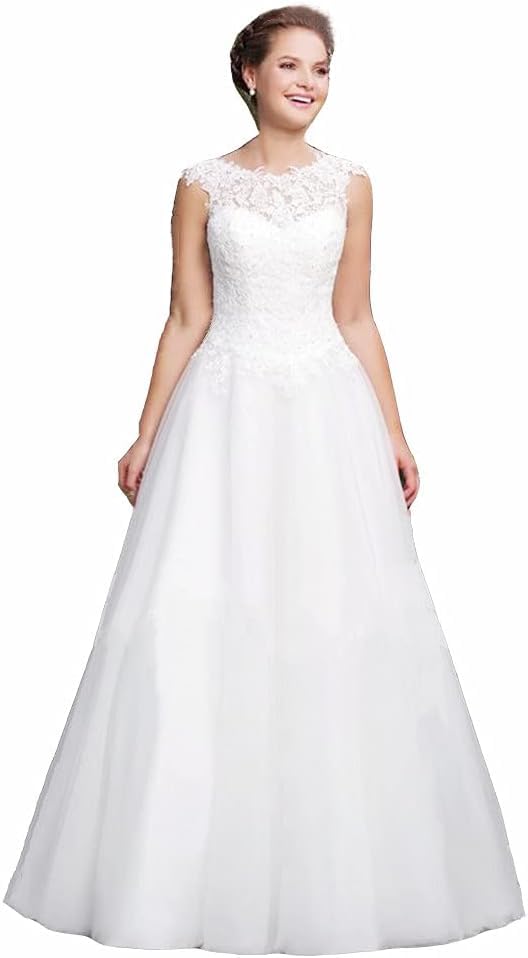 Robe de mariée trapèze col rond en tulle ivoire taille 34 pour mariage