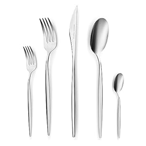 Karaca Lizbon 60-Piece Cutlery Set for 12 People -18/10 Stainless Steel, Dinnerware Tableware Silverware Service, includes Forks, Spoons, knives, forks, Teaspoons, Mirror Polished, Dishwasher Safe