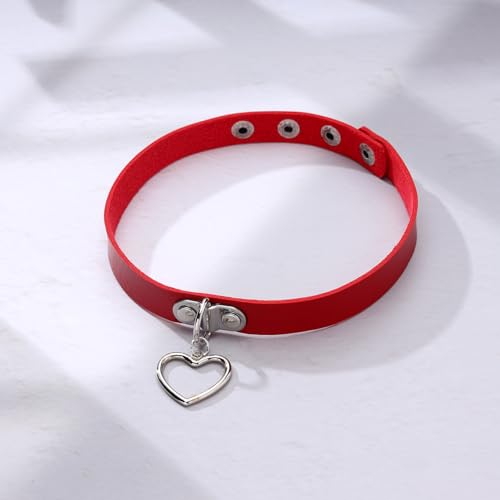 MILAKOO Punk Rock Choker Damen Gothic Lederhalsband mit Anhänger Herz Punk Halsband Frauen rot