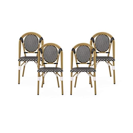 Christopher Knight Home Gwendolyn Outdoor French Bistro Chairs (Set of 4), Black + White + Bamboo Print Finish