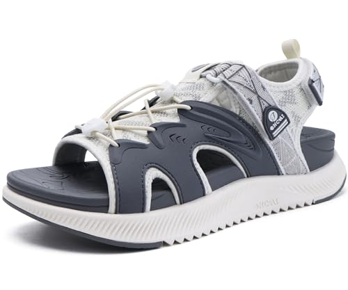 ONCAI Walking Sandals for Women 2025, Sport Athletic Hiking Sandals With Arch Support Orthotic Outdoor Footbed for Plantar Fasciitis, Water Sandalias Mujer with Adjustable Strap Grey/White Size 8