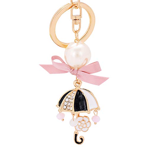 Preisvergleich Produktbild Msyou Schlüsselanhänger, Rosa Schleifenbogen, Regenschirm, Legierung, Schlüsselanhänger, Mädchen 13,5 * 4,5 * 3 cm Schwarz