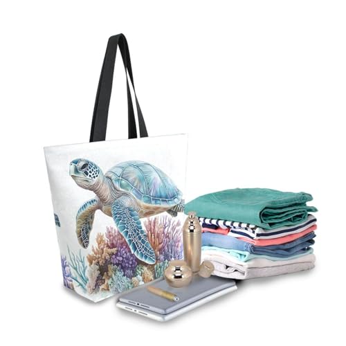 Extra Large Shoulder Tote Bag for Beach Travel Weekender Gym Sea Turtle Coral Marine Reusable Grocery Canvas Shopping Bag3
