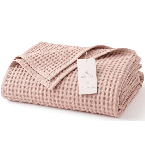 Image of Konssy Waffle Baby Blanket for Boys & Girls, Soft Newborn Swaddle Blanket | Waffle Knit, Cozy Crib Blanket Neutral for Nursery, Stroller & Toddler Bed, Machine Washable, 43 inch x 43 inch(Pink)