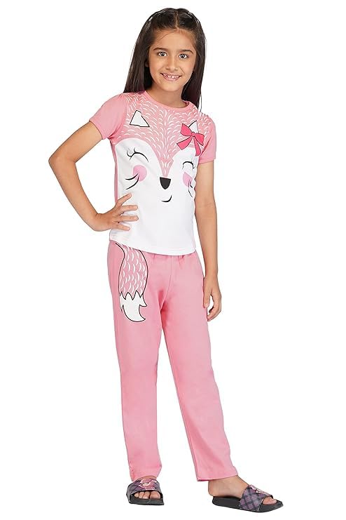TotzTouch Baby Girl's Cotton Printed Pyjama Set (US, Age, 15 Years, 16 Years, Baby Pink)