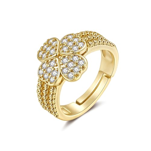 Joo&Rind Bague Femme Or Bague Reglable en Plaqué avec Zirconium Bijoux Élégants Ouverts pour Femmes Cadeau Anniversaire Idéal