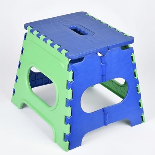 Image of U-MAX 12 Inch Portable Folding Step Stool, Compact, Lightweight & Durable for Kitchen, Bathroom, Outdoor Use (Blue-Green)