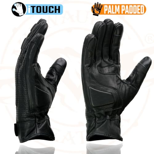 Image of Milwaukee Leather Men's Premium Leather Motorcycle Racing Gloves - Hand Protection, Gel Palm, Adjustable Fit - Medium