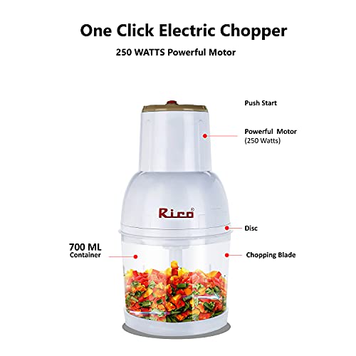 Rico Japanese Technology Rechargeable Wireless Electric Chopper Replacement warranty - Stainless Steel Blades,10 Seconds Chopping,Mincing Garlic, Ginger, Onion, Vegetable, 250 ML (White-Large, 400ML)