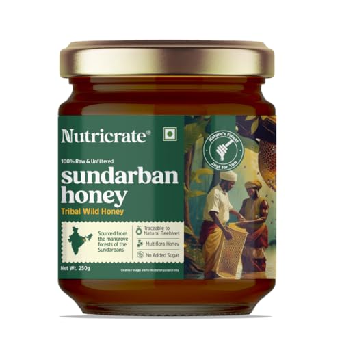 Image of Nutricrate Sundarban Raw Honey | 100% Pure Organic Natural Honey from Sundarbans | Unprocessed Unfiltered No Added Sugar or Adulteration Rich Taste Healthy Daily Use Superfood Nutrients (250 Grams)