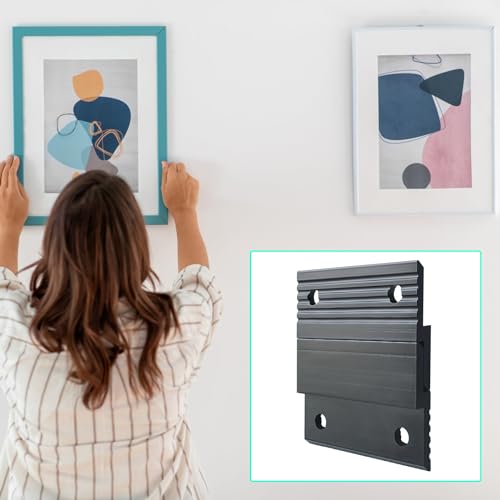 Image of 2 inch French Cleat Picture Hanger, 10 Pairs Heavy Duty Aluminum Z Clips Interlocking Wall Mounting Brackets with Screws for Hanging Photo Panel Mirror Whiteboard Cabinet Shelf Headboard Art (Black)