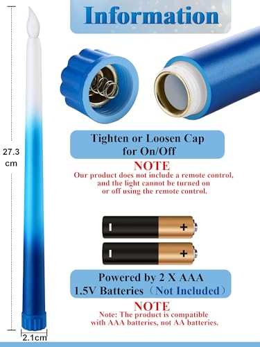 Image of Funtery 48 Pcs Flameless LED Taper Candles Battery Operated Candles Bulk Realistic LED Candlesticks Flickering for Wedding Church Party Home Decor(Gradient Blue,11 Inch,Classic Style)