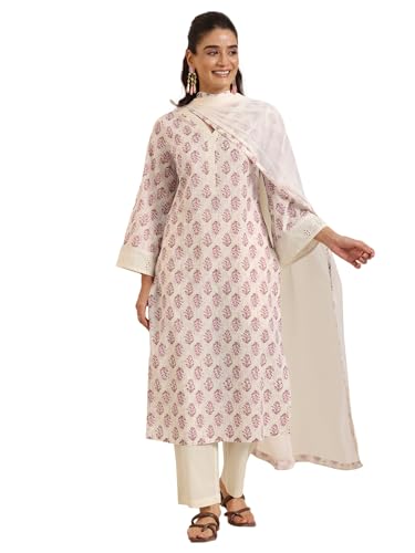 Image of Libas Printed Cotton Straight Kurta with Trouser and Dupatta