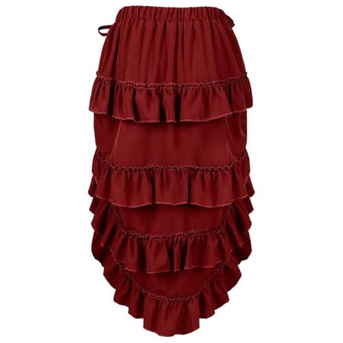 Goth Skirt for Women High Waist Pirate Midi A-Line Skirt Drawstring Adjustable Ruffle Hem Renaissance Fairy Skirts3