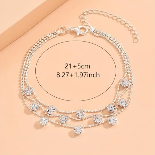 Image of Fesciory Silver Ankle Bracelets for Women, Adjustable Rhinestone Pendant Tennis Anklet, Butterfly Heart Infinite Diamond Summer Beach Foot Chain Jewelry Gifts