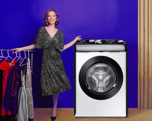 Image of Front Load Washing Machine Cover Compatible For LG, Bosach 6Kg, 6.5Kg, 7Kg, 7.5Kg, 8Kg, 8.5Kg, 9Kg, 10Kg (66L X 61D X 84H), Waterproof, Dustproof Fully Automatic , Black Leaf.