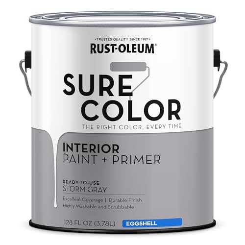Rust-Oleum 380224 Storm Gray Sure Color Interior Paint + Primer, Eggshell, 1 Gal