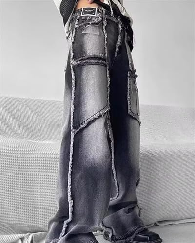 Men's Burr Edge Deco Washed Straight Fit Jeans Loose Hip Hop Denim Work Pants Jean3