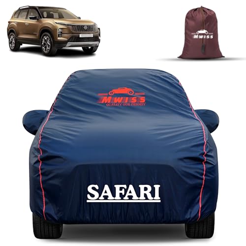 MWISS Waterproof Car Cover for Tata Safari | Full Body Car Cover | Dust Proof, UV & Scratch Resistant Inner Cotton | Triple Stitched | Elastic & Belt Fit | Mirror & Antenna Pocket | Blue