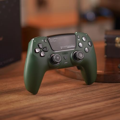 Image of HEXGAMING PHANTOM Pro Controller with 4 Remappable Buttons, 6 Remapping Profiles, 8 Interchangeable Analog Stick, and Adjustable Triggers Compatible with ps5, PC, Mobile - Hall Effect Static Emerald