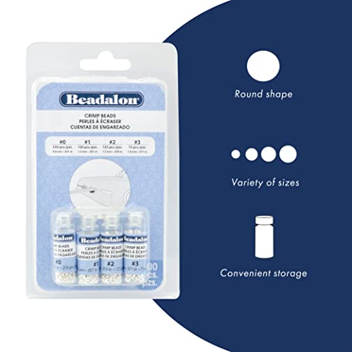 Beadalon Crimp Tube Variety Pack #1-4 Silver, Plated, 600-Piece