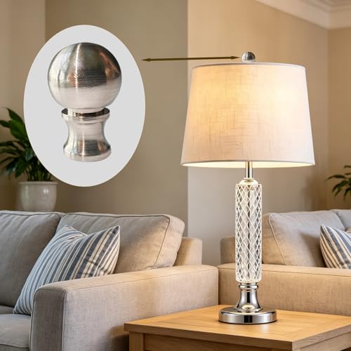 Image of Silver Lamp Finials 2-Pack, 1 /4-27 Thread | Solid metal silver plated finish. Includes nut cap & harp adapter. For table lamps, floor lamps, home lighting. Easy install.