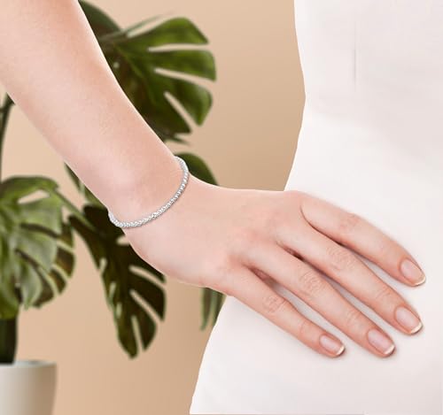 AeraVida Bracelet Simple Round Beads Design in Sterling Silver Unisex Minimalist Elastic 6.25 Inch Jewelry Gift for Couples or Daily Wear3