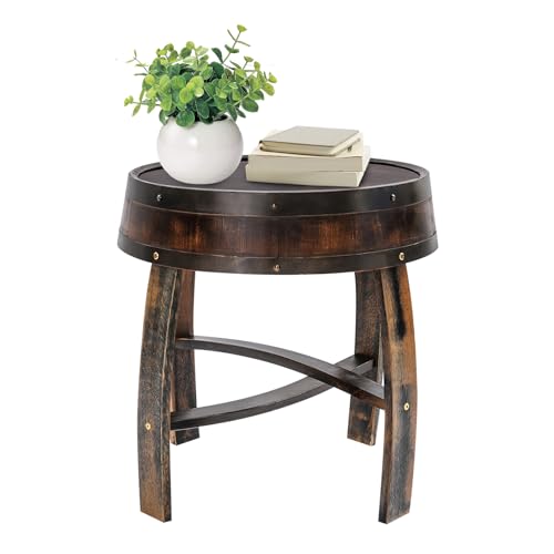 YUMIONB Round Barrel-Style Side Table, Bourbon Coffee Table Whiskey Barrel Table Handcrafted Rustic Whiskey Barrel End Table Barrel Coffee Table for Wine Bar, Living Room, Home