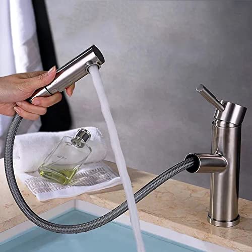 Robinet de lavabo pull down eau chaude et froide avec jet douchette orientable