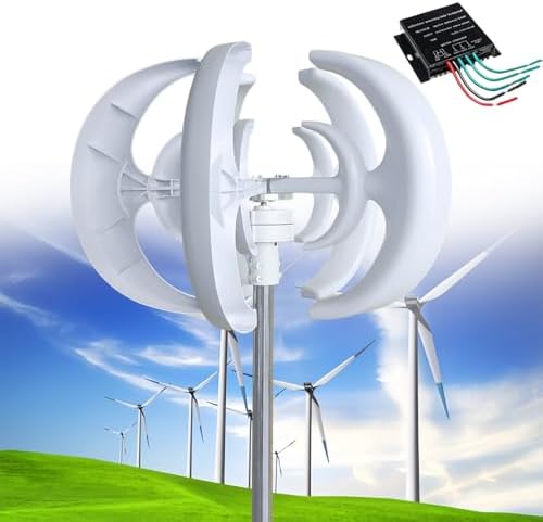 12000W Wind Turbine Generator, 12V/24V/48V 5 Blades Vertical Wind Turbine Kit, 3 Phase AC Generator, Low Wind Speed Starting Wind Power Generator with Controller for Home, Boat, Camping,White-12V