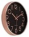 Foxtop 12 Inch Wall Clock Silent Non-Ticking Decorative Battery Operated Quartz Round Rose Gold Wall Clock for Living Room Bedroom Home Office School Decor (Black Dial)