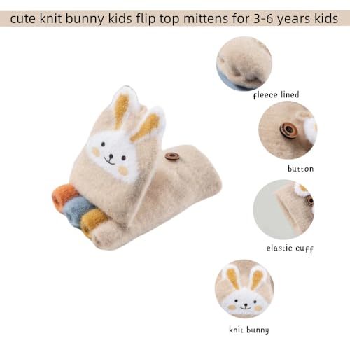 Kids Knit Mittens Fleece Lined Toddler Warm Winter Gloves With String Full Finger Gloves Ski Gloves for Age 2-4Y…3