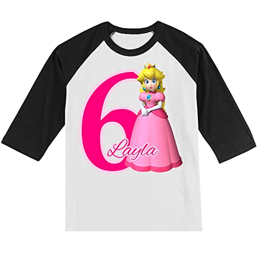 Personalized Princess Birthday Shirt | Peach shirt | Personalized with Name and Age | Unisex 3/4 Sleeve Raglan T-Shirt | #1119