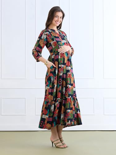 Image of MomToBe Women's Rayon Maternity Dresses | Pregnancy Feeding Nursing Dress with 14 inch Zip on Both Sides