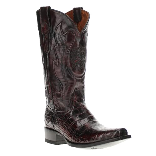 Image of Vaccari Men's Travis Genuine Black Cherry Alligator Belly Leather Narrow Square Toe Western Cowboy Boots - 7 EE
