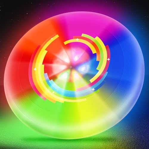 Kovshuiwe Colorful Light Up Flying Disc - 7 Modes, 12h Battery, 175g Ultimate Disc, Soft Flying Discs, Adult/Men/Boys/Teens Birthday, Ideal for Outdoor, Lawn, Camping Games, Gift.