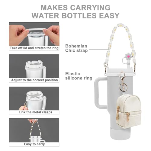 Image of House of Quirk 7 PCS Cup Accessories Set | Tumbler Accessories for 30oz & 40oz | Silicone Boot, Handle Strap, Coin Purse & Straw Covers (White Charms, Tumbler Not Included)