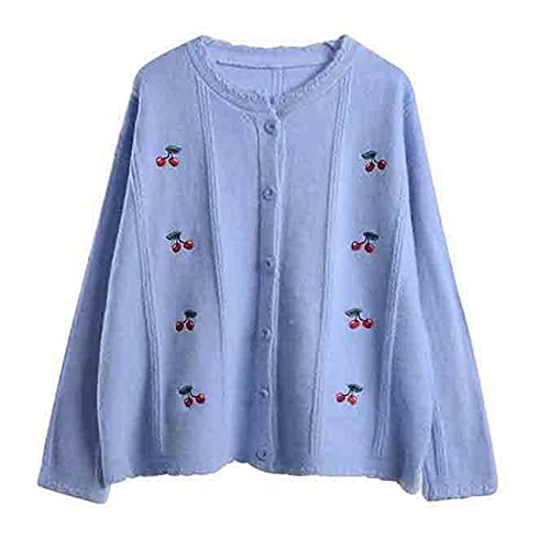 Dawwoti Casaco feminino feminino manga longa lindo florido casaco casual de malha com botões casaco