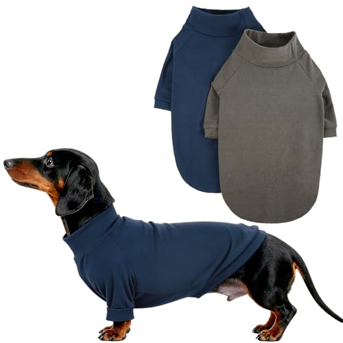 IECOii 2 Pack Dog Fleece Sweater for Small Dogs, Warm Dog Turtleneck with Stretch for Dachshund, Cozy Fall Winter Pullover Dogs Sweatshirt with Sleeve, Indoor & Outdoor Sweaters for Walking,