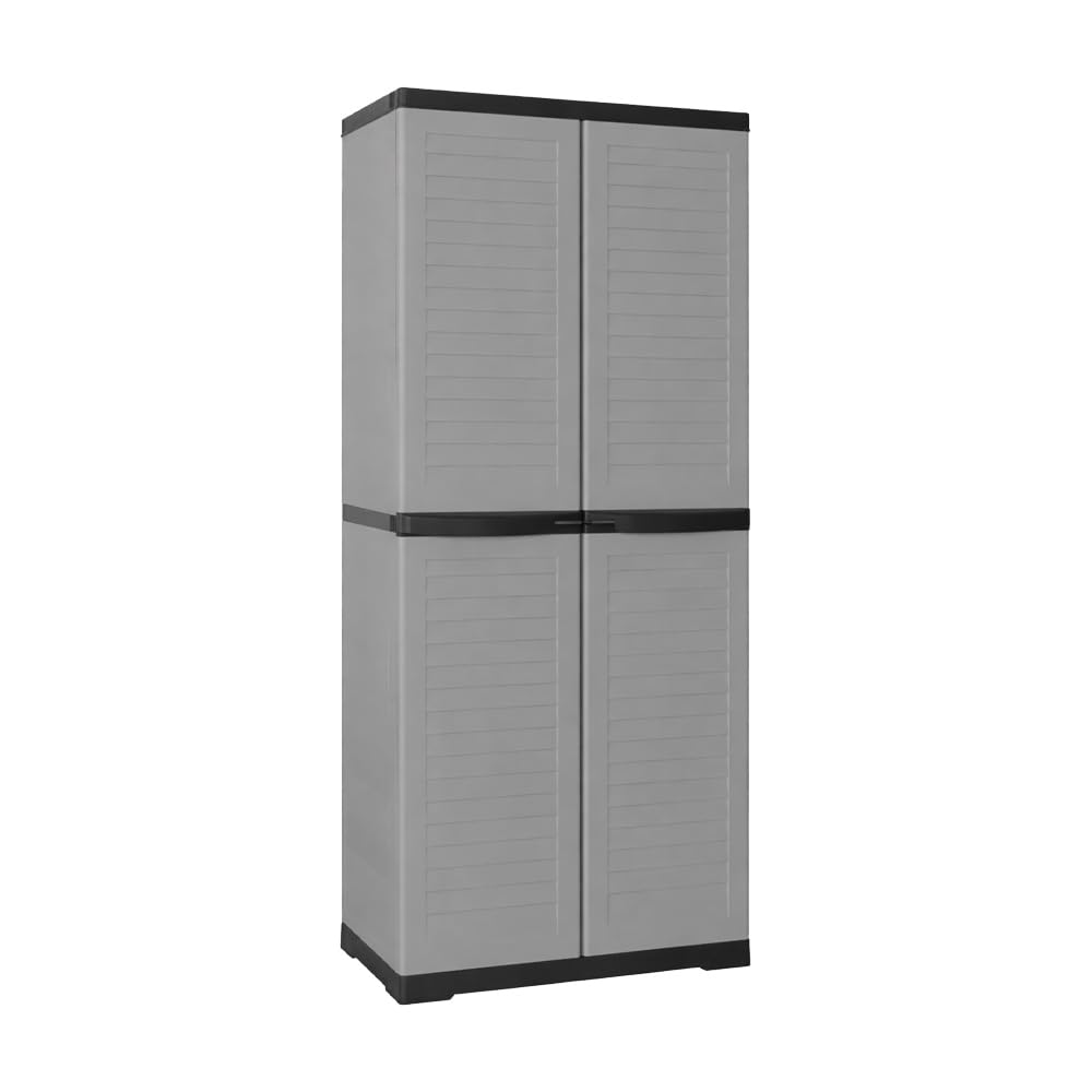 Armadio Portascope a Persiana con Ripiani - per Interno, Esterno, Ripostiglio, Organizzazione, Lavabile, Garage, Montaggio Senza Viti, in Polipropilene - Colore Grigio (P.S.65X45X178H CM)