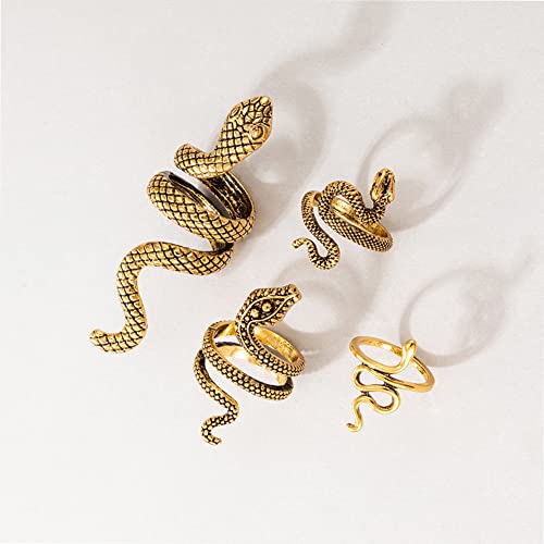 Lkingel 4Pcs Snake Ring Set, Bohemian Snake Ring Set For Teen Girls, Vintage Stackable Snake Rings, Punk Gothic Adjustable Snake Ring Set, Stackable Snake Rings For Girls Women #TOP4