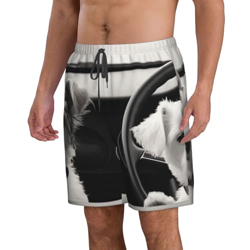 Men's Swim Trunks Two Puppies Driving Quick Dry Board Shorts Mens Bathing Suit Beach Swimwear with Pockets4