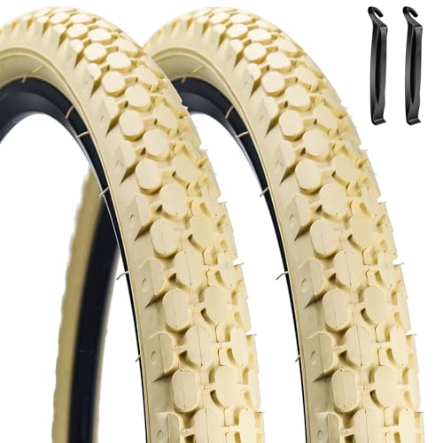 Paquete de 2 neumáticos de bicicleta de 26 pulgadas de 26 x 2.125 pulgadas, plegable, de repuesto, color crema o con válvula Schrader de 32 mm para bicicleta de crucero de playa (2 neumáticos)