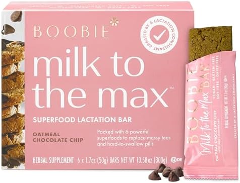 Boobie Bar Superfood Oatmeal Chocolate Chip Lactation Bar for Breastfeeding Moms to Increase Milk Supply | #1 Selling Lactation Snack Bars | Vegan, Fenugreek-Free, Gluten-Free, Dairy-Free (6 Bars)