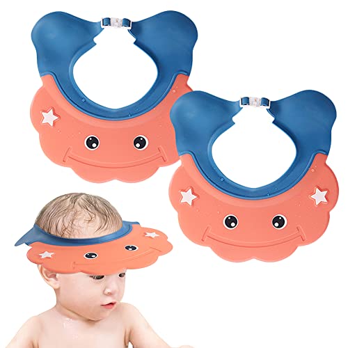 Image of 2 Pcs Baby Shower Cap Adjustable Girls Boys Hair Washing Shield Waterproof Ear Protective Shampoo Hat Soft Bath Head Cap Visor