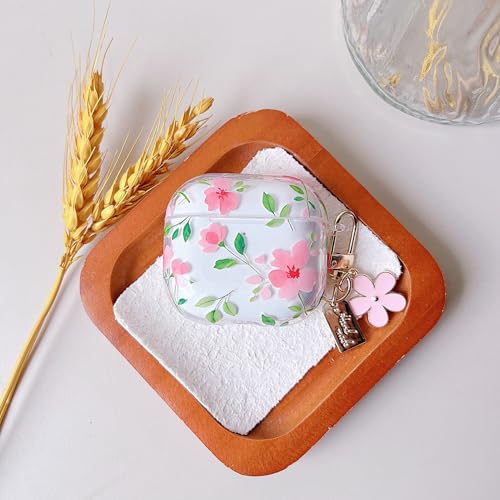 Image of MINSCOSE for AirPods 4 Clear Case,Cute Flower Plant Leaves Pattern Design with Trendy Floral Keychain,Soft TPU Protective Shockproof Case for Girls Women for Airpods 4-Pink