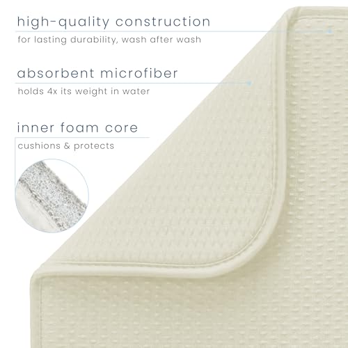 S&T INC. Dish Drying Mat XL, 18” x 24”, Absorbent Microfiber Kitchen Counter Mat, Drying Pad for Dishes, Utensils, Pots and Pans, Extra Large, Diamond Texture, Cream
