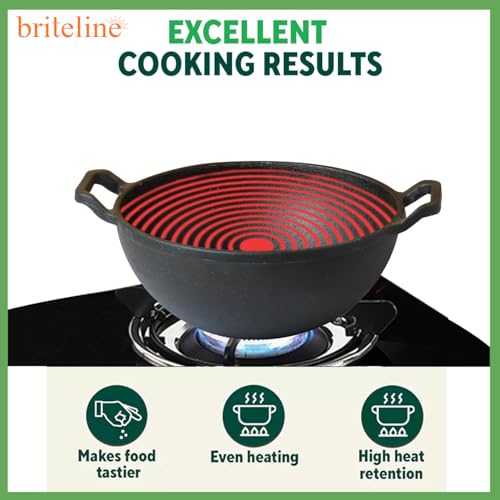 Image of Preseasoned Cast Iron Kadai with Double Handle|Medium 30 Cm /1.8Ltr,3..2Kg| Induction Friendly|Nonstick Pure & Toxin Free,No Chemical Coating,Black