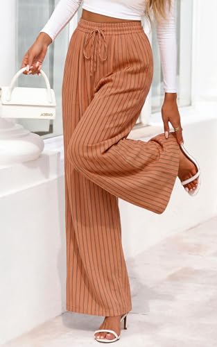 Image of PRETTYGARDEN Womens Pants Elastic Waist Floral Lightweight Palazzo Pants for Women Casual Lounge Wide Leg Pants Woman