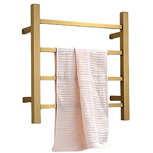 YJSG Towel Warmer,Heated Towel Rack Gold,Wall Mounted Towel Rack 4 Heating Rods Towel Warmers for Bathroom Low Power Towel Warmers Spa with Switch,Gold,Hard~wired